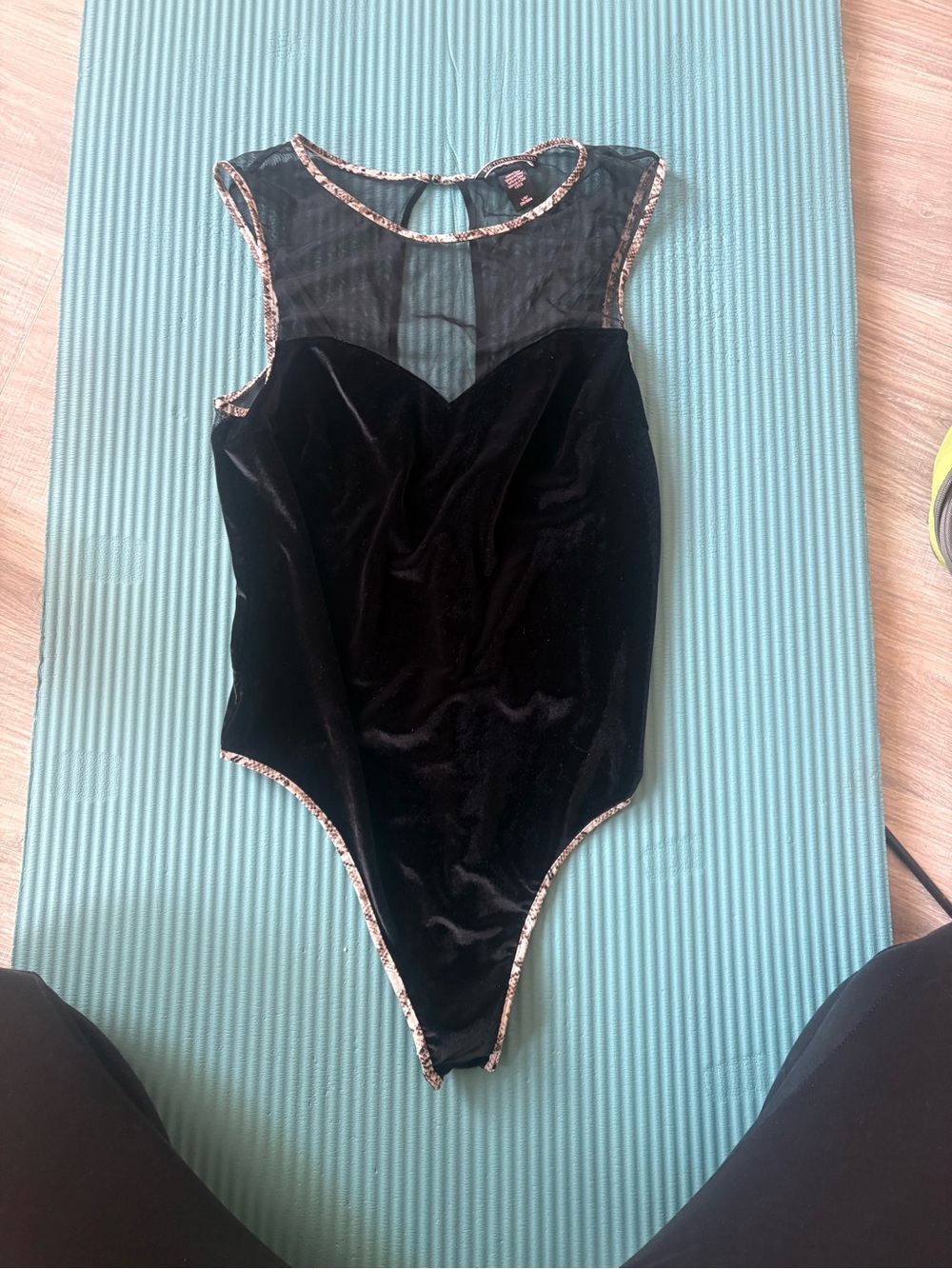 Victoria's Secret Black Sheer Mesh Bodysuit with Snakeskin Trim